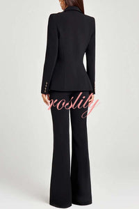 Women Power Metal Cross Snap Button Long Sleeve Lapel Blazer