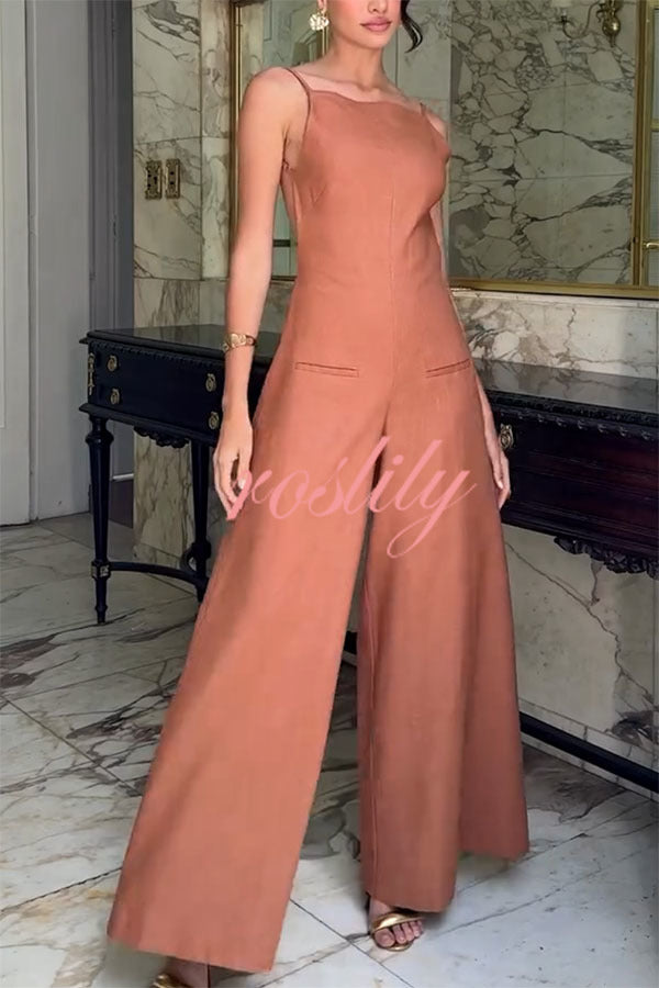 Kelso Linen Blend Square Neck Pocketed Backless Wide Leg Jumpsuit