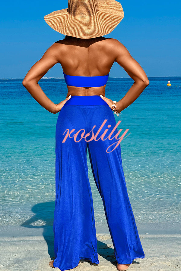 Solid Color Loose Metal Buckle Beach Pants