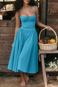 Solid Color Buttonless Bandeau Side Pocket Midi Dress