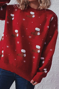 Christmas Pattern Knitted Crew Neck Long Sleeved Sweater