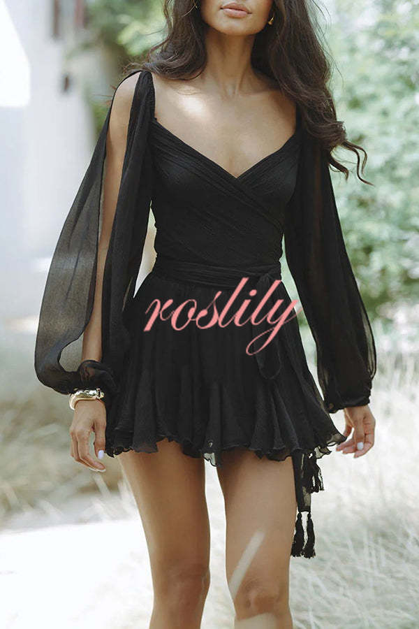 Worthy of Praise Chiffon Long Balloon Slit Sleeve Back Lace-up Mini Dress