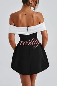 Sexy Contrast Off-the-shoulder Bow-embellished Mini Dress