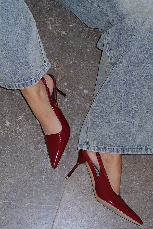 Patent Leather Pointed Toe Hollow Back High Heels