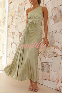 Charming One Shoulder Lace Up Cutout Pleated Maxi Dress