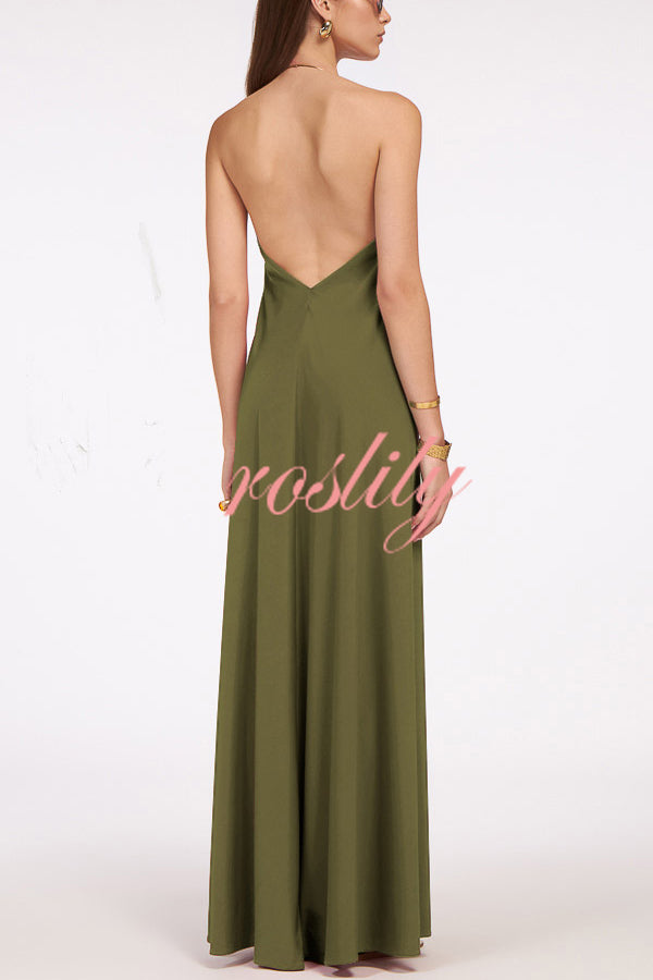 Solid Color Resort Style Halter Neck Open Back Large Hem Maxi Dress