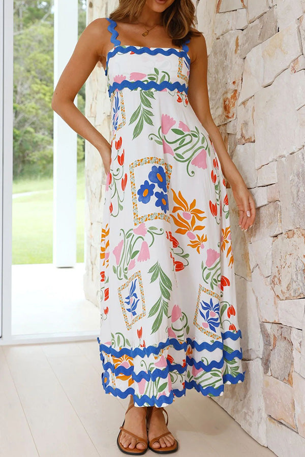 Vivi Fruit Floral Print Wave Pocket Maxi Dress