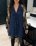 Mesh Lotus Leaf Loose Blouse