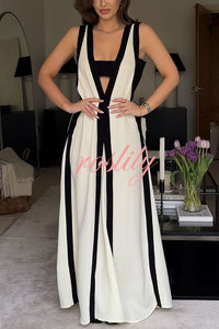 Elegant Piano Keys Reversible Style Colorblock A-line Maxi Dress