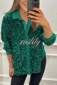 Fashion Velvet Sequined Loose Casual Long-sleeved Shirt