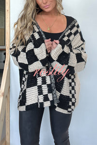 Casual Plaid Mid-length Loose Knitted Outerwear