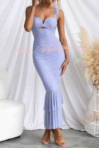 Solid Color High Waist Pleated Mermaid Dress