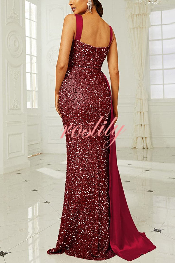 Banquet Sequined Backless Strappy Fishtail Maxi Dress