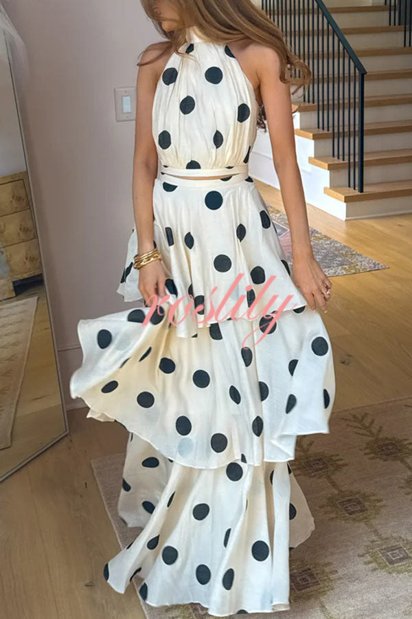 Gift To You Polka Dot Print High Neck Sleeveless Top