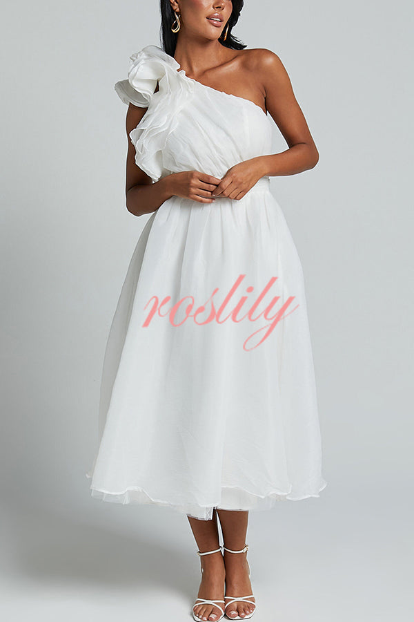 Romantic Seaside One Shoulder Frill Detail Sleeve Layered Midi Dress