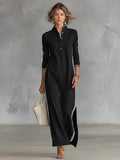 Elegant Contrast Trim Longline Shirt Dress