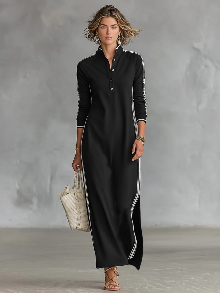 Elegant Contrast Trim Longline Shirt Dress