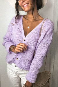 Fashionable V-neck Long-sleeved Knitted Sweater Cardigan