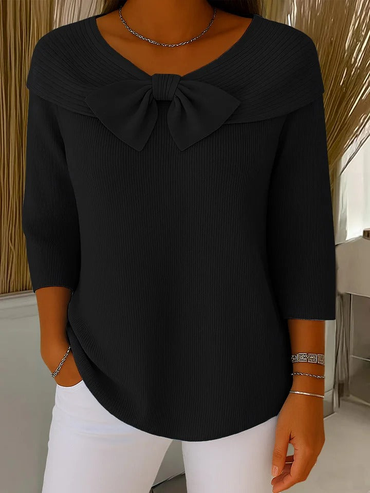 Bow-Detail Ribbed Knit Top