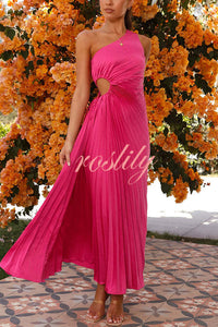 Charming One Shoulder Lace Up Cutout Pleated Maxi Dress