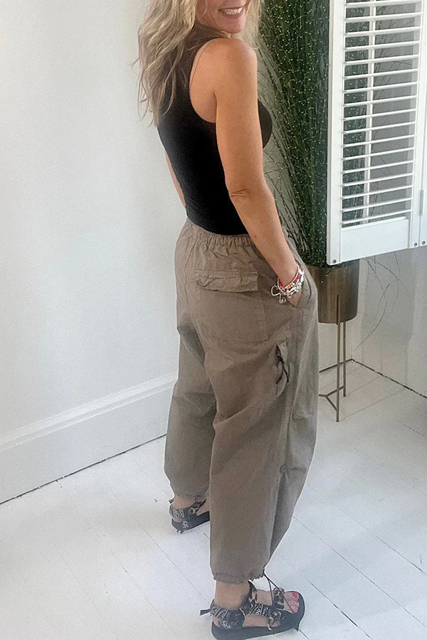 Street Style Drawstring Elastic Waist Pocketed Cargo Pants