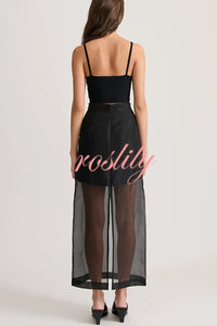 Embraces Modern Sheer Organza Pocket Oversized Tank and High Rise Slit Midi Skirt Set