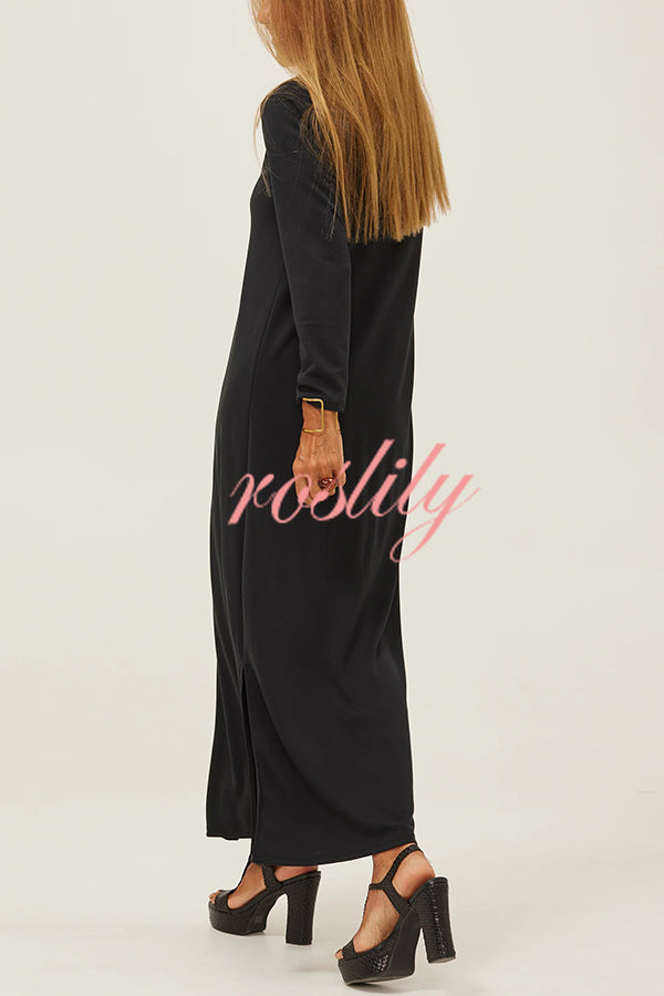 Solid Color V-neck Casual Slit Maxi Dress