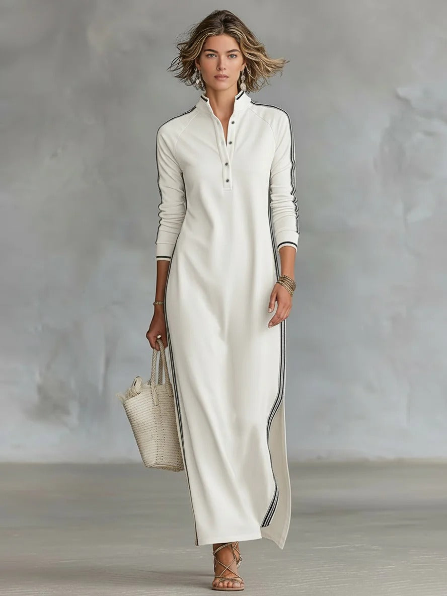 Elegant Contrast Trim Longline Shirt Dress