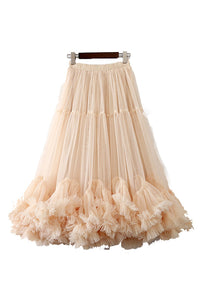 Surprising Tulle Paneled Stretch Waist Maxi Skirt