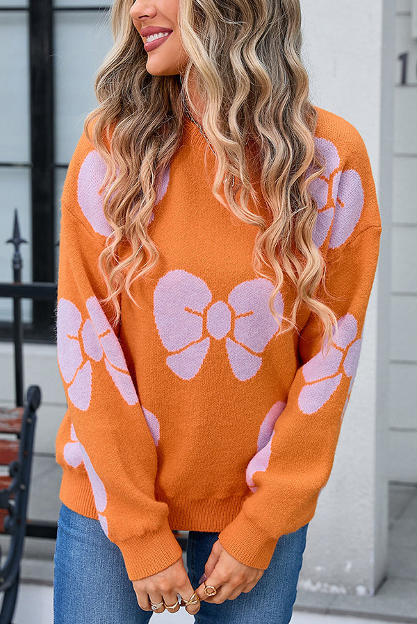 Fashionable Loose Round Neck Knitted Bow Sweater