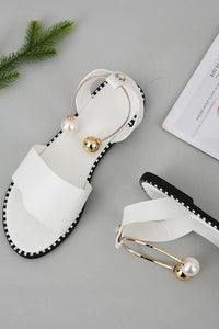 Summer Simple Flat Bottom Pearl Buckle Roman Sandals