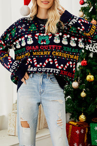 Christmas Print Crew Neck Long Sleeve Sweater