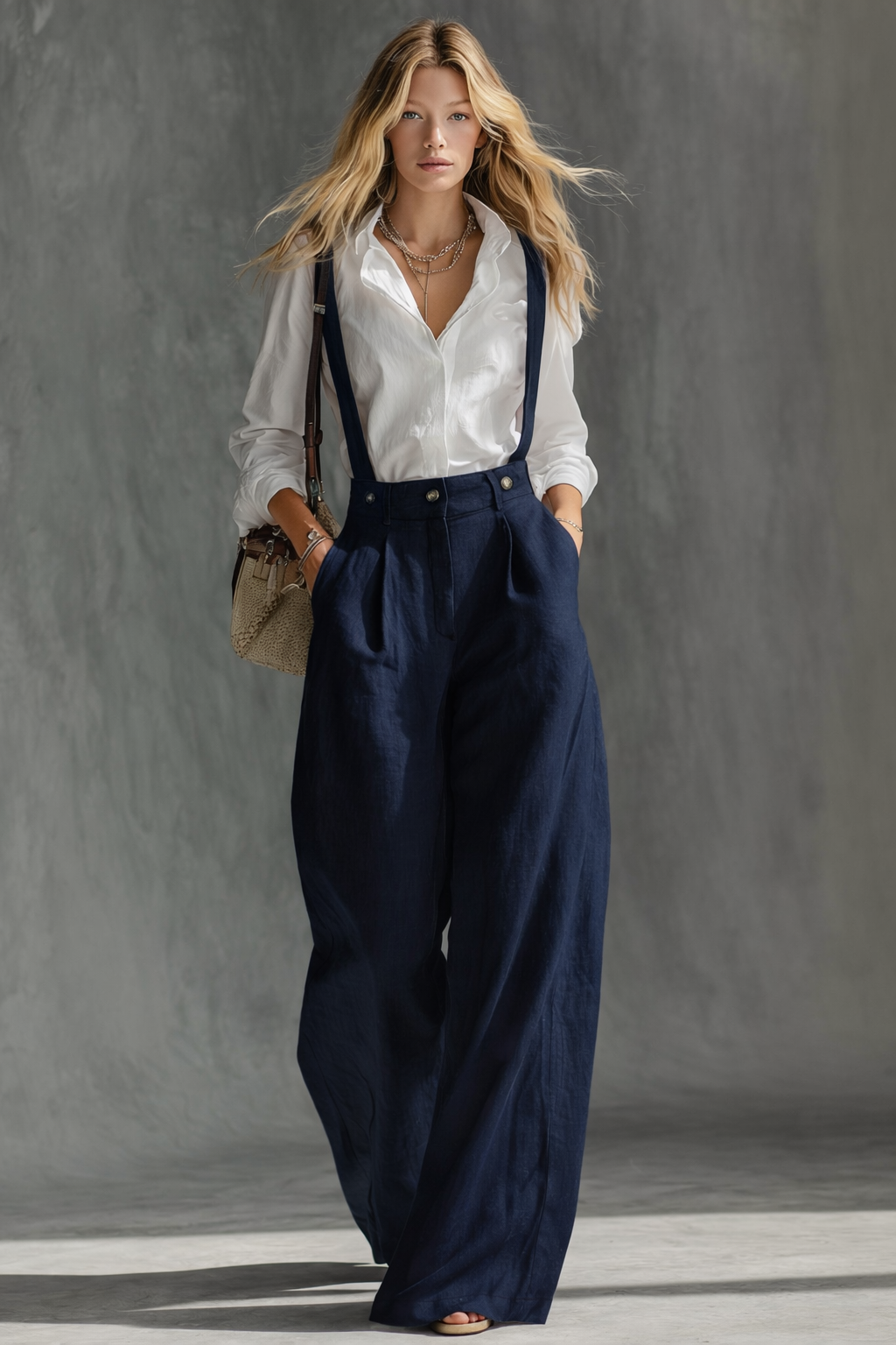 Elegant Vintage Versatile Cotton And Linen Wide-leg Pants Overalls