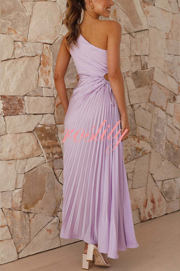 Charming One Shoulder Lace Up Cutout Pleated Maxi Dress