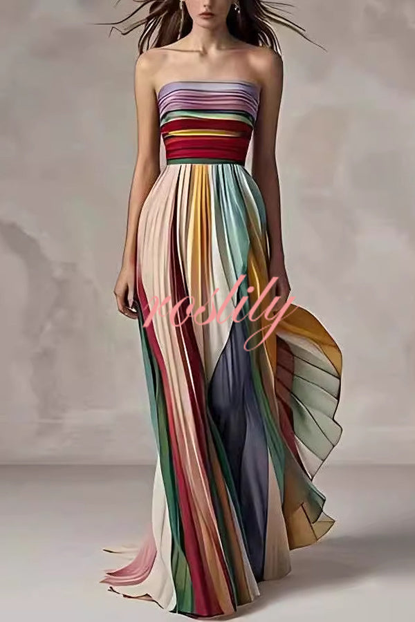 Sexy Off-shoulder Tube Top Waist Color Maxi Dress