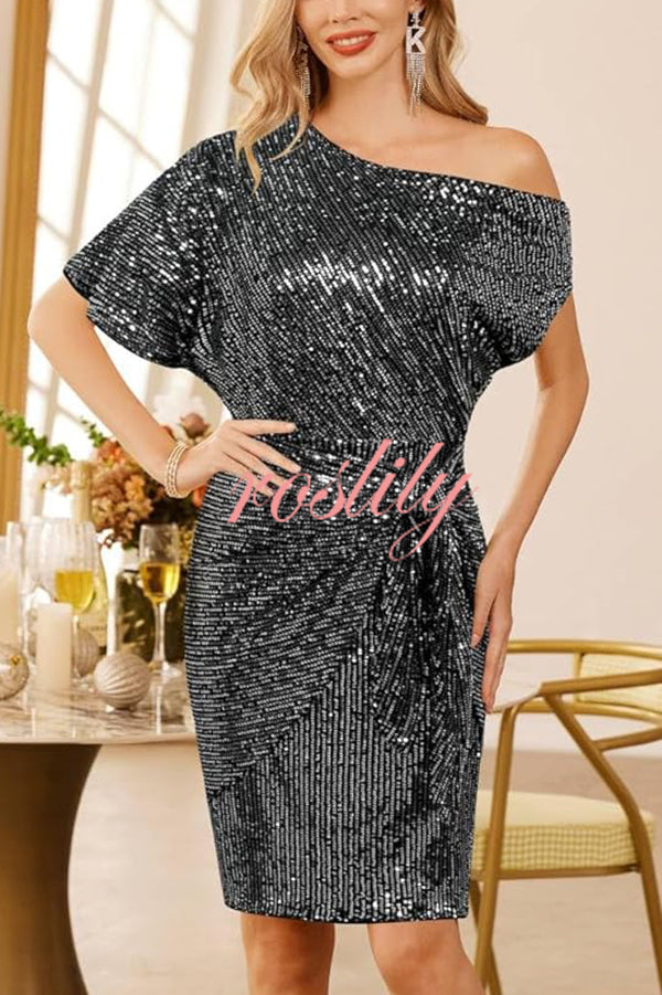 Solid Sequined Elegant Strappy Mini Dress