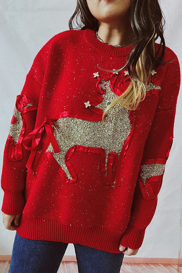 Christmas Pattern Knitted Crew Neck Long Sleeved Sweate