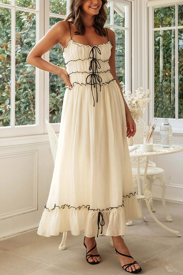 Beautiful Strappy Pleated Paneled Strap Maxi Dress