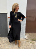 Elegant Long Sleeve Midi Dress & Cardigan Set