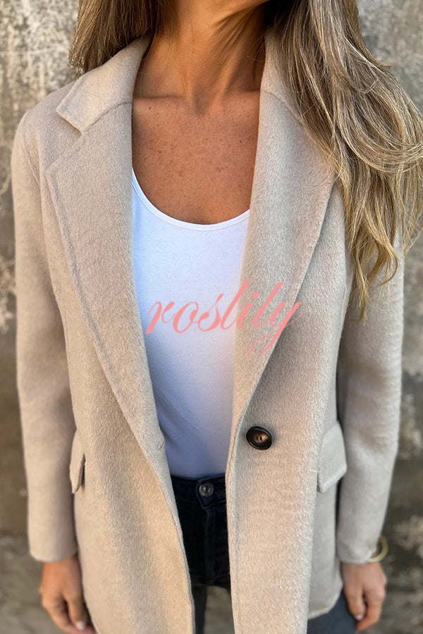 Daytime Perfection Faux Wool Lapel Button Relaxed Blazer