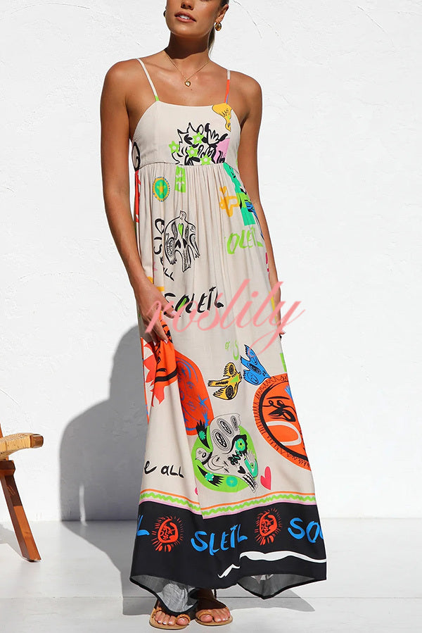 Rosalinda Unique Print Back Tie-up Lightweight Maxi Dress