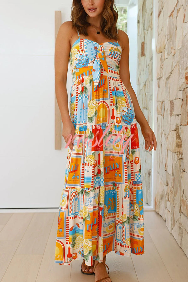 Radiant As Always Unique Print Front Tie-up Slip Maxi Dress