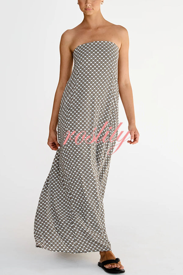 Kesia Printed Off Shoulder Strapless A-line Maxi Dress