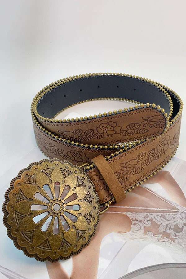 Retro Versatile Faux Leather Carved Brown Belt