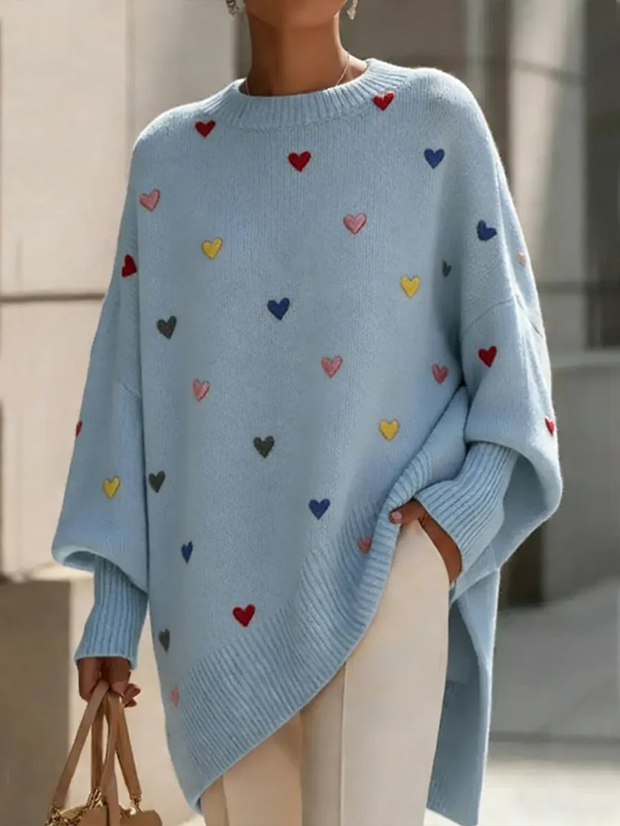 Cozy Sweater With Heart Pattern
