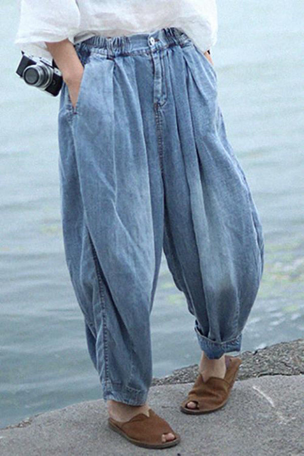 Imelda Vintage Elastic Waist Baggy Lantern Jeans