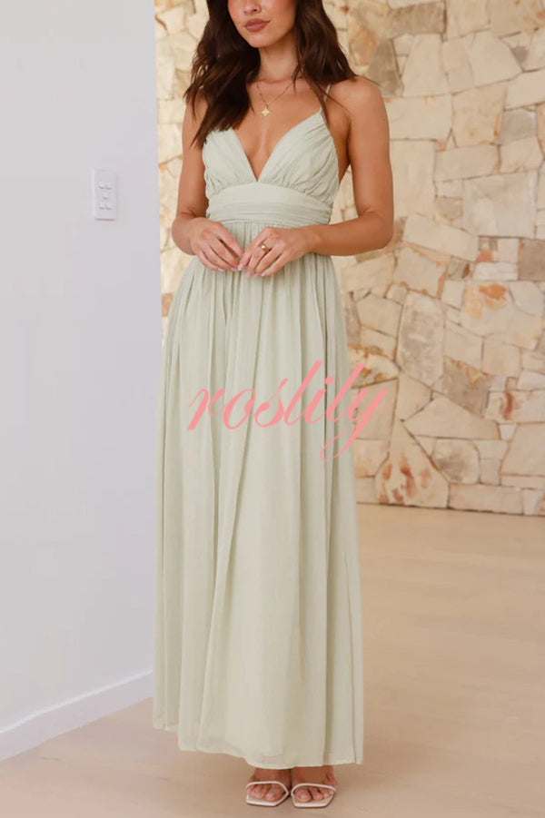 Solid Color Sexy Suspender Backless Lace-up Slim Maxi Dress