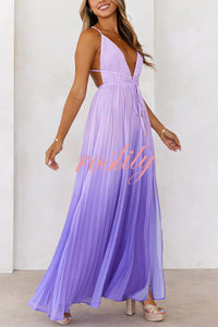 Love Letter To You Pleated Gradient Print Back Tie-up Slit Maxi Dress