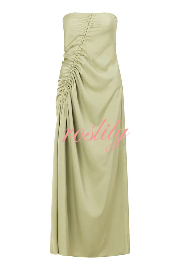 Sexy Off-shoulder Asymmetric Pleated Side Slit Maxi Dress