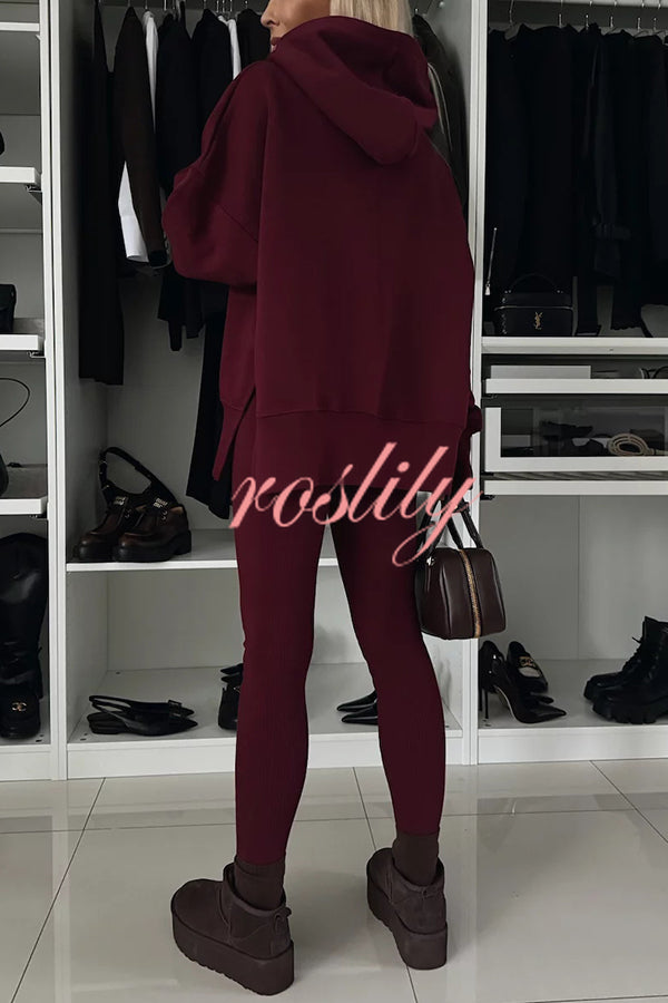 Fashion Loose Casual Hooded Long Sleeve Sweatshirt and Elastic Waist Leggings Set